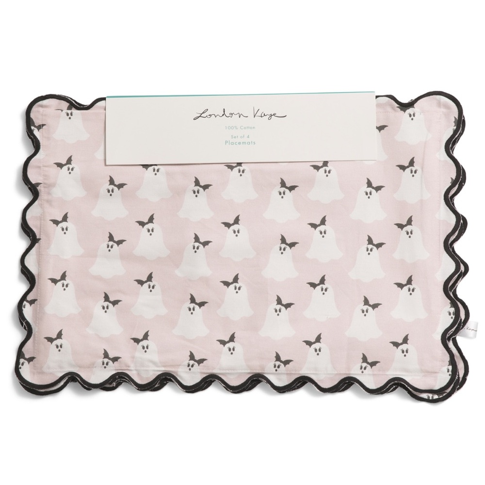 👻Halloween Placemats Set of 4 London Kaye Cotton 13x9 Spooky Holiday Pink Ghost